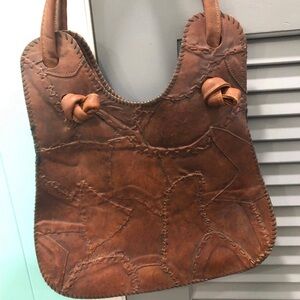 Brown Leather Patchwork Tote Bag
